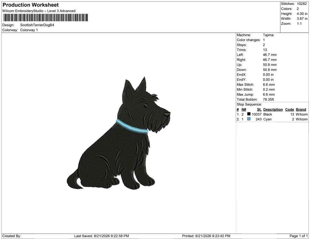 Scottish Terrier Embroidery Designs: Scottie Dog Blue Collar Machine Embroidery Files Dog Embroidery Design (PES DST EXP+) Digital Download