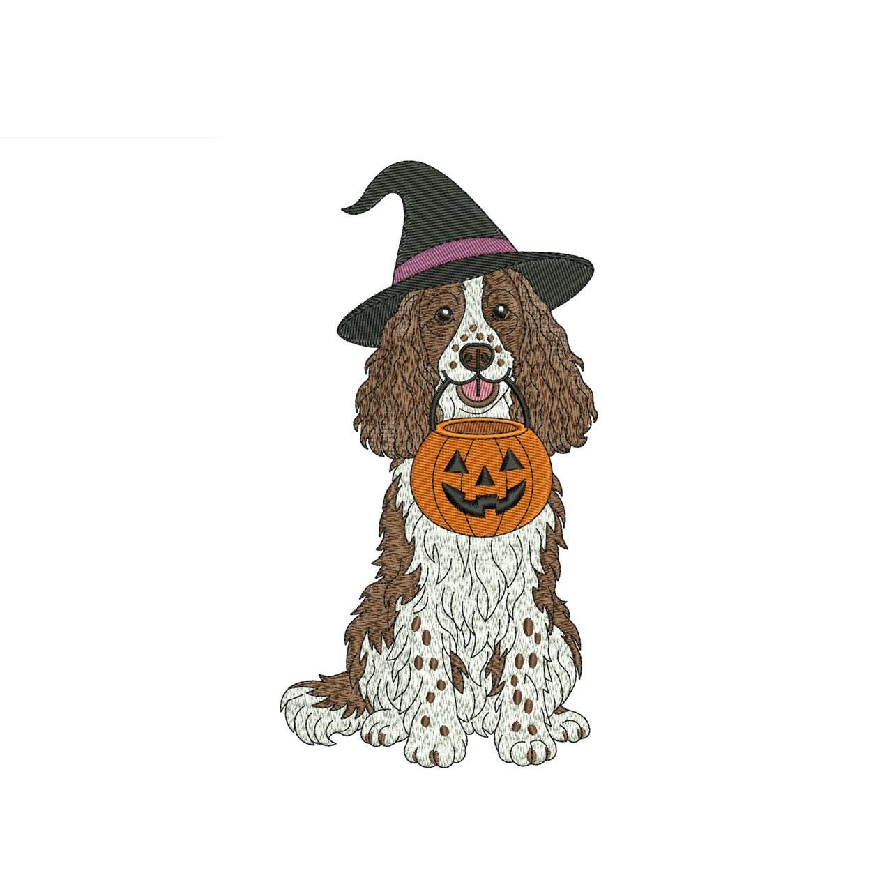 English Springer Spaniel Halloween Embroidery Designs: Witch Hat Spaniel Embroidery File Springer Spaniel Machine Embroidery