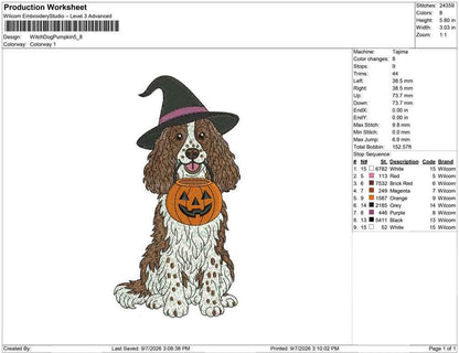 English Springer Spaniel Halloween Embroidery Designs: Witch Hat Spaniel Embroidery File Springer Spaniel Machine Embroidery