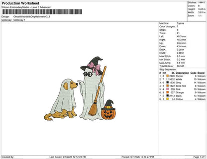 Halloween Ghost Witch Dog Embroidery Designs: Cute Ghost Machine Embroidery File Ghost Dog Halloween Embroidery Design Ghost Witch