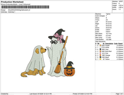 Halloween Ghost Witch Dog Embroidery Designs: Cute Ghost Machine Embroidery File Ghost Dog Halloween Embroidery Design Ghost Witch