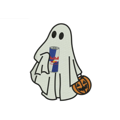 Halloween Ghost Embroidery Design: Energy Drink Ghost Machine Embroidery File (DST, PES, JEF+) (Instant Digital Download)