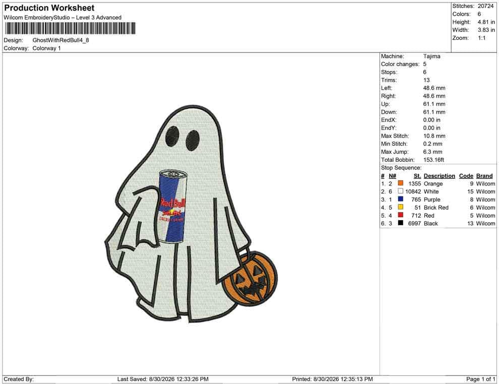 Halloween Ghost Embroidery Design: Energy Drink Ghost Machine Embroidery File (DST, PES, JEF+) (Instant Digital Download)