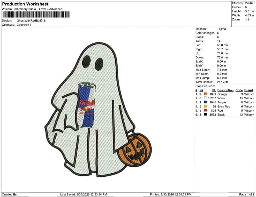 Halloween Ghost Embroidery Design: Energy Drink Ghost Machine Embroidery File (DST, PES, JEF+) (Instant Digital Download)