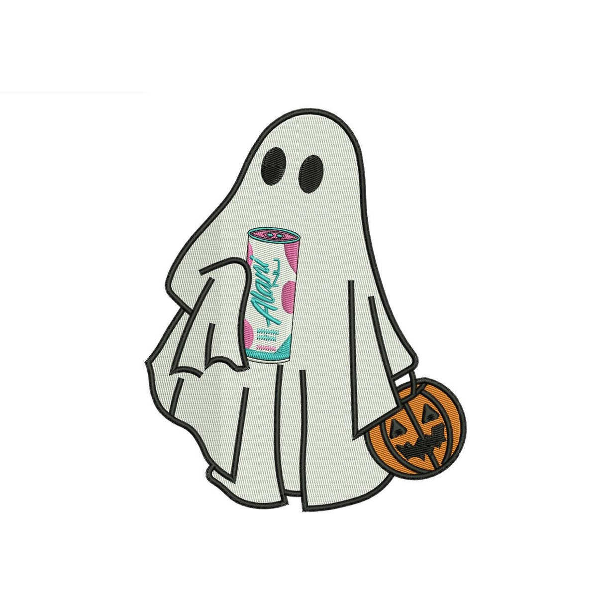 Halloween Ghost Embroidery Designs: Energy Drink Ghost Machine Embroidery Files (DST, PES, JEF+) (Instant Digital Download)