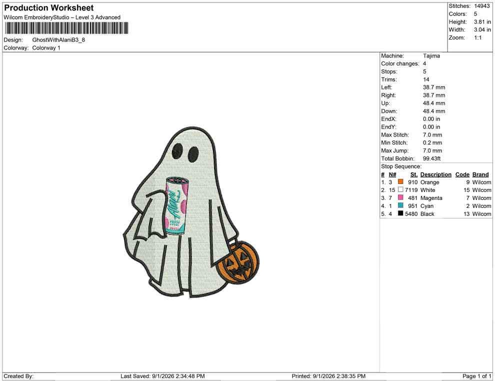 Halloween Ghost Embroidery Designs: Energy Drink Ghost Machine Embroidery Files (DST, PES, JEF+) (Instant Digital Download)