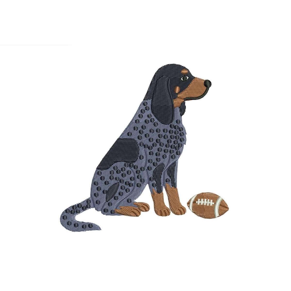 Bluetick Coonhound with football machine embroidery design preview