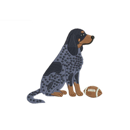 Bluetick Coonhound with football machine embroidery design preview
