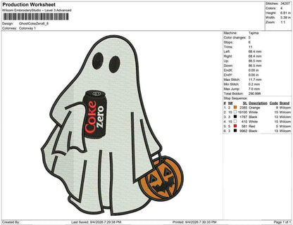 Ghost Embroidery Design: Halloween Machine Embroidery File (PES DST JEF more) Ghost Soda Can Pumpkin Pail Embroidery File (Instant Download)