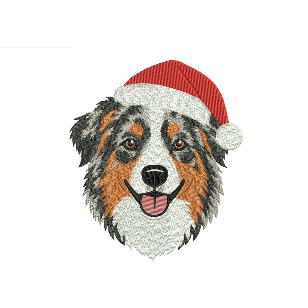 Australian Shepherd wearing a Santa hat machine embroidery design preview