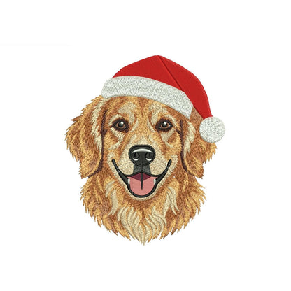 Golden Retriever wearing a Santa hat machine embroidery design preview