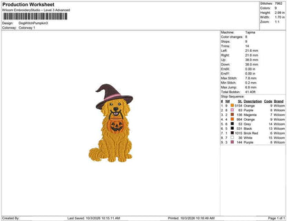 Golden Retriever Witch Hat Embroidery Design - Spooky Golden Retriever Machine File