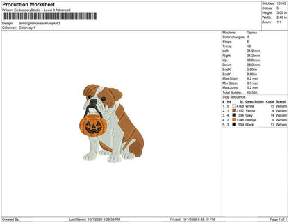 Bulldog Embroidery Design: Halloween Treat Bucket Bulldog Machine Embroidery Files PES JEF DST+ (Digital Download)