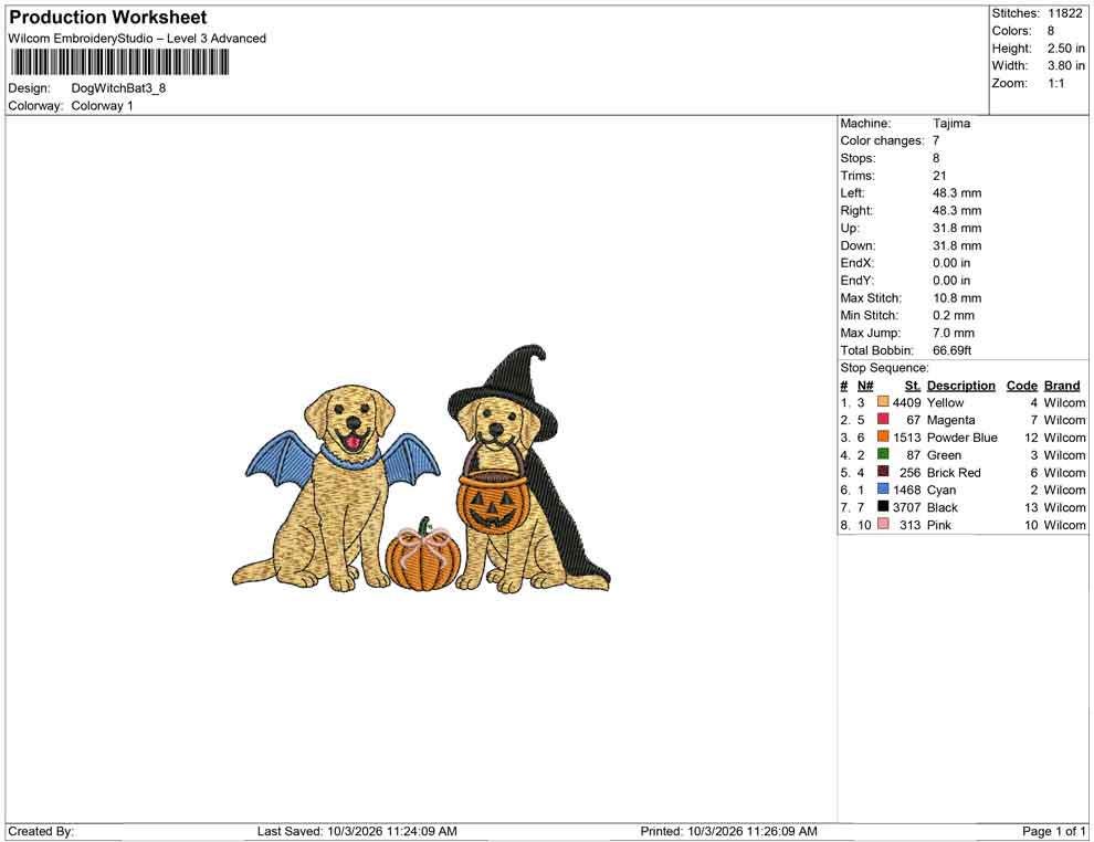 Golden Retriever Pair Embroidery Design - Witch Hat Dog Machine File