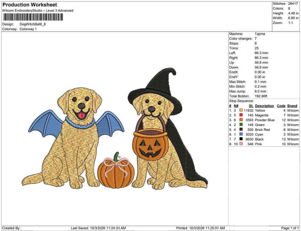 Golden Retriever Pair Embroidery Design - Witch Hat Dog Machine File