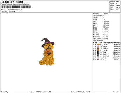 Golden Retriever Witch Hat Embroidery Design - Spooky Golden Retriever Machine File