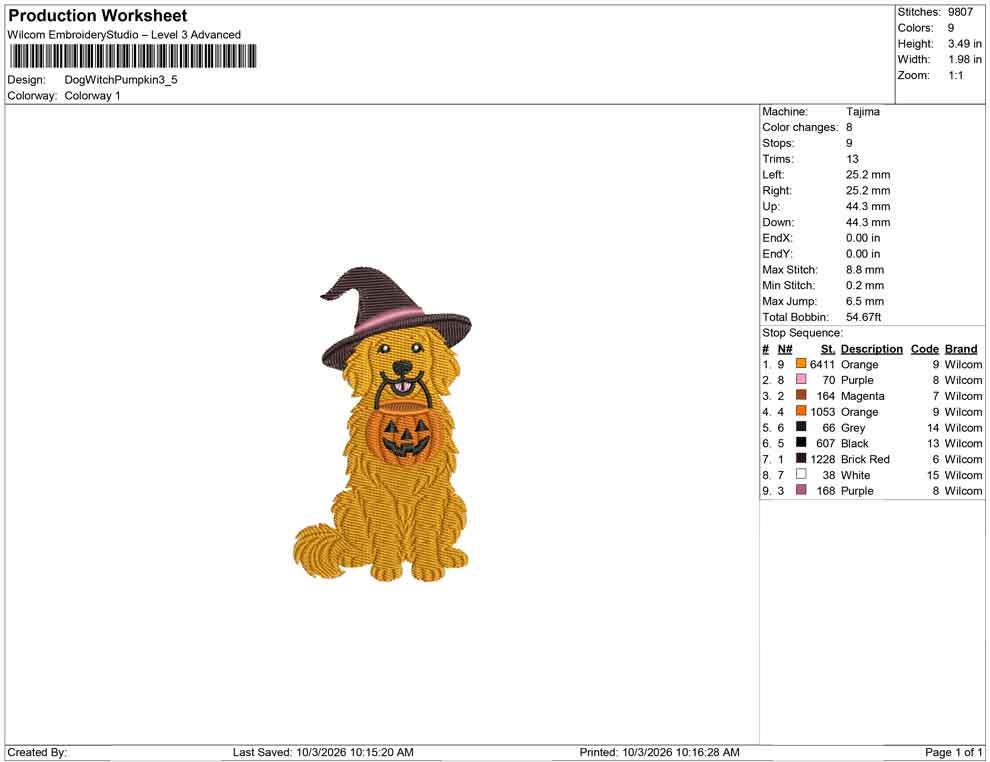 Golden Retriever Witch Hat Embroidery Design - Spooky Golden Retriever Machine File