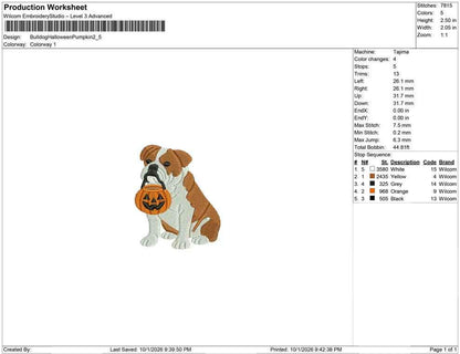 Bulldog Embroidery Design: Halloween Treat Bucket Bulldog Machine Embroidery Files PES JEF DST+ (Digital Download)