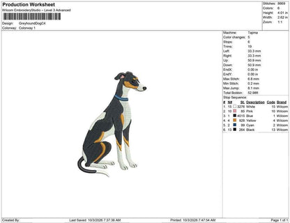 Greyhound Dog Embroidery Designs: Blue Collar Greyhound Machine Embroidery File with Blue Collar Embroidery Design (Digital Download)