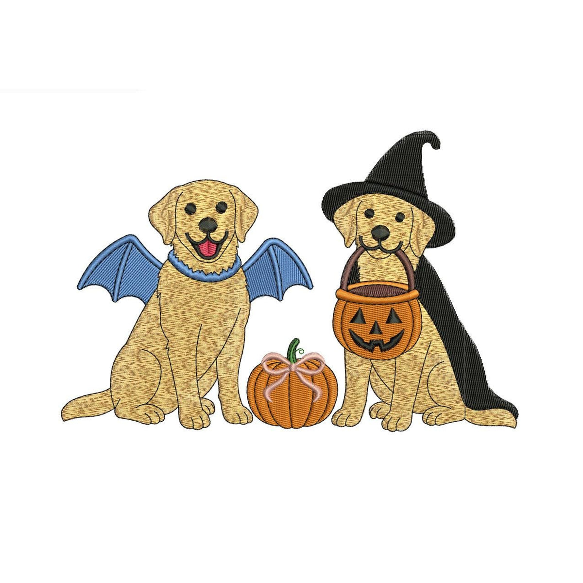 Golden Retriever Pair Embroidery Design - Witch Hat Dog Machine File