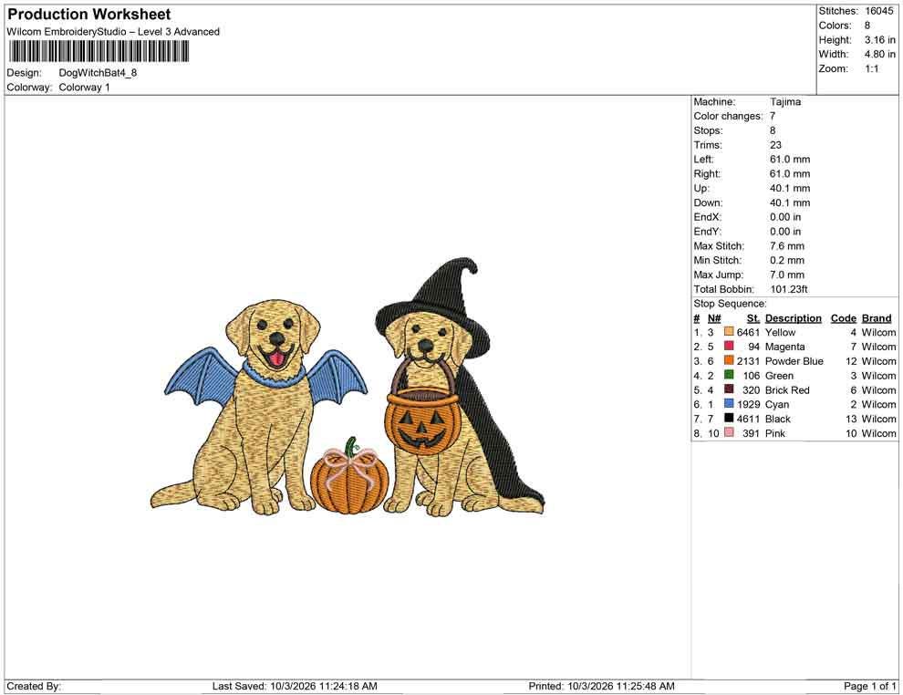 Golden Retriever Pair Embroidery Design - Witch Hat Dog Machine File
