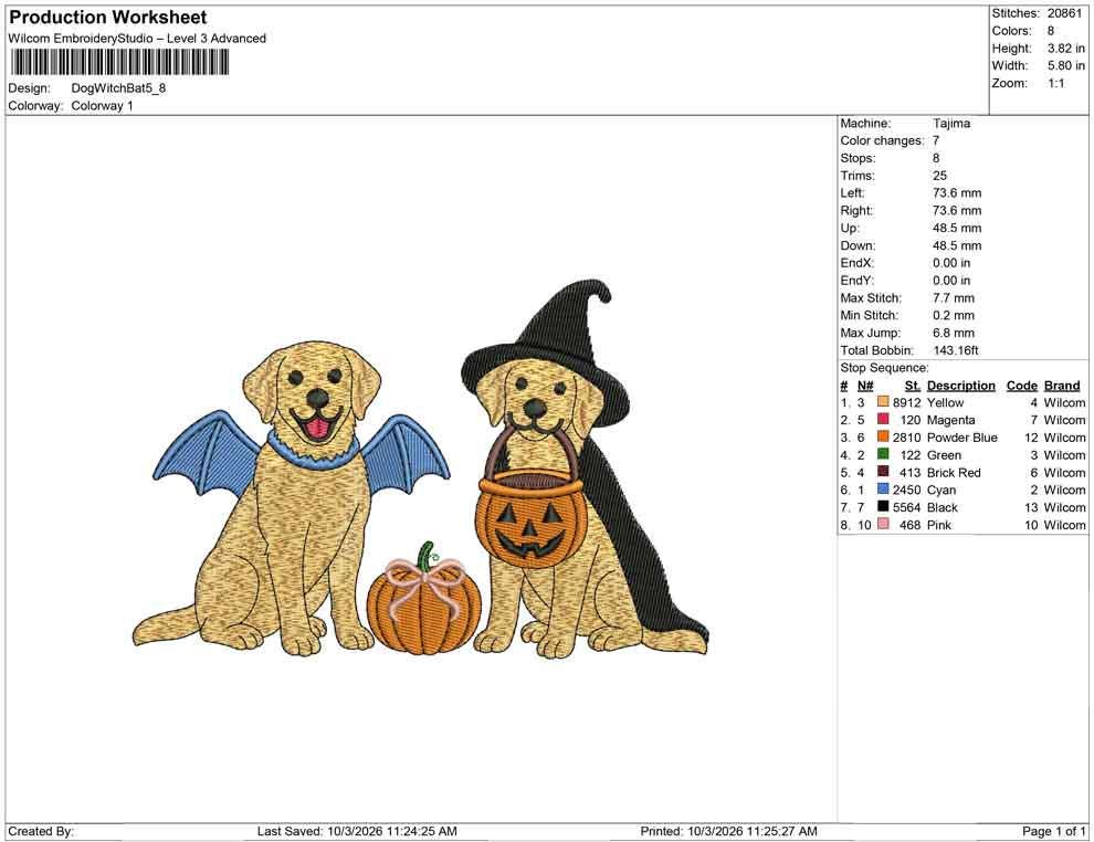 Golden Retriever Pair Embroidery Design - Witch Hat Dog Machine File