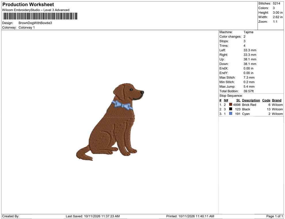 Brown Dog Bowtie Embroidery Designs: Brown Dog Embroidery File Cute Puppy with Blue Bow Tie Embroidery Machine File (Digital Download)