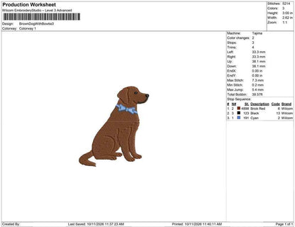 Brown Dog Bowtie Embroidery Designs: Brown Dog Embroidery File Cute Puppy with Blue Bow Tie Embroidery Machine File (Digital Download)