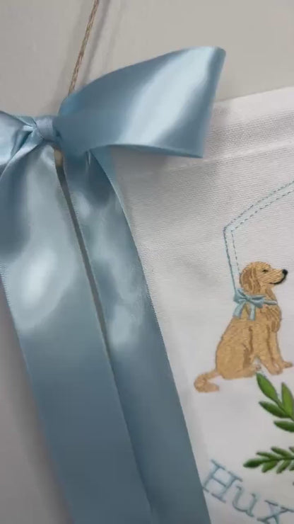 Golden Retriever Laurel Embroidery Design: Dog Banner Embroidery Crest Frame (Digital Download)